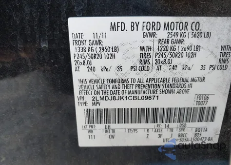 2012 Lincoln Mkx from USA, damaged, VIN 2LMDJ8JK1CBL09671